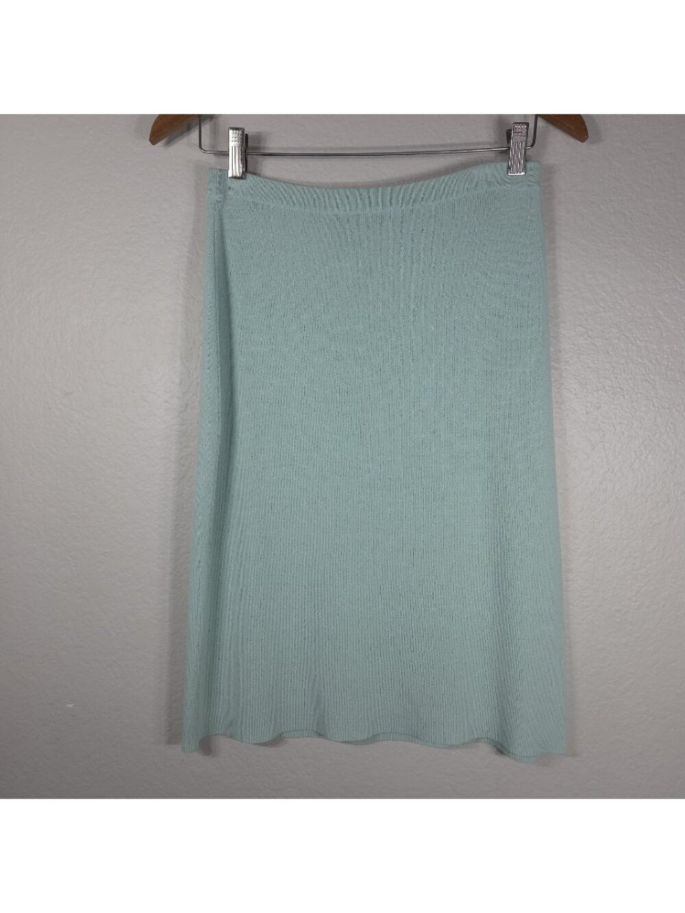 Dialogue Ribbed Pencil Midi Skirt Turquoise Size M Pull-On Stretch
